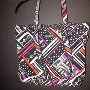 Vera Bradley Black Pink White Northern Stripes Travel Tote Handbag